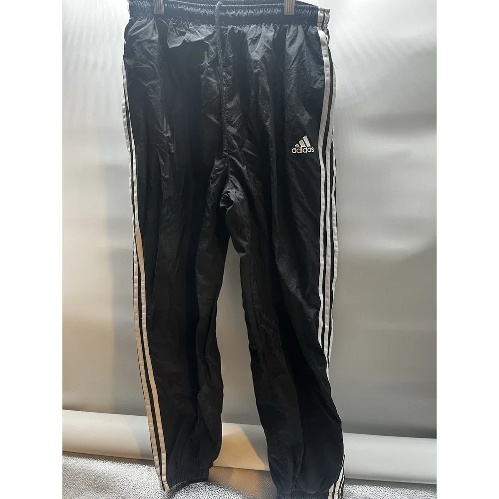 Adidas Vintage Windbreaker Track Pants Mens Large Black White Mesh Y2K Joggers